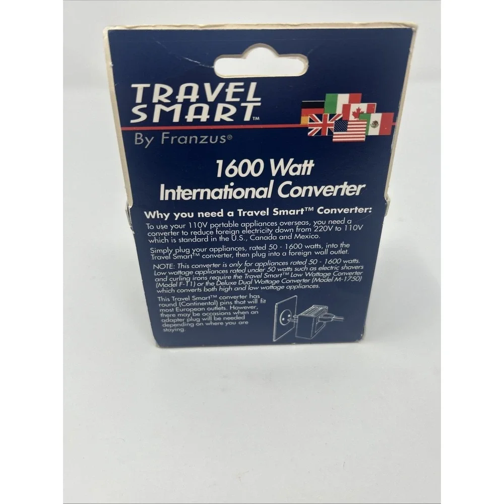 NIB Travel Smart By Franzus 1600 Watt International Converter 220V To 110V